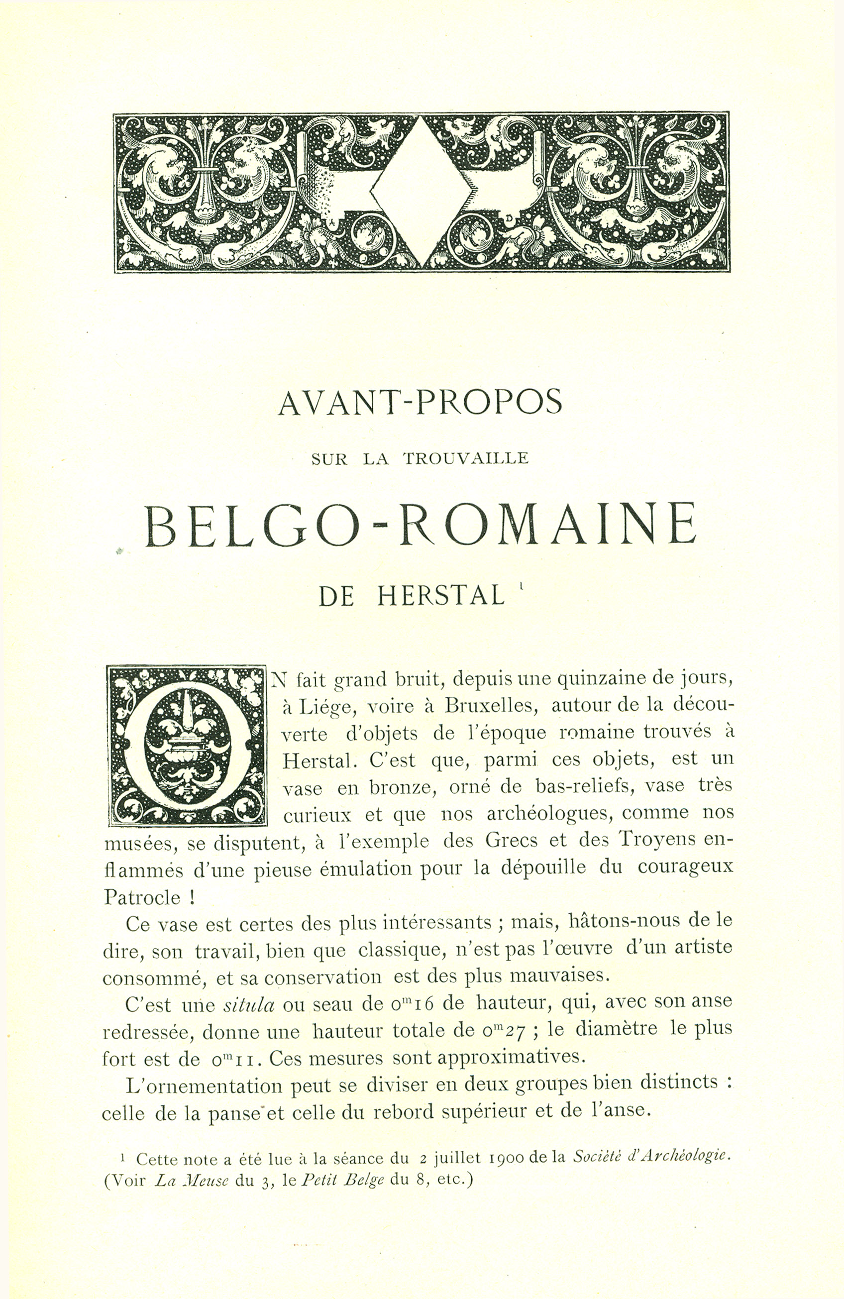 Avant-propos sur la trouvaille Belgo-Romane de Herstal