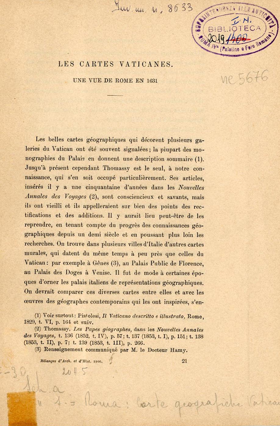 Les cartes vaticanes. Une vue de Rome en 1631