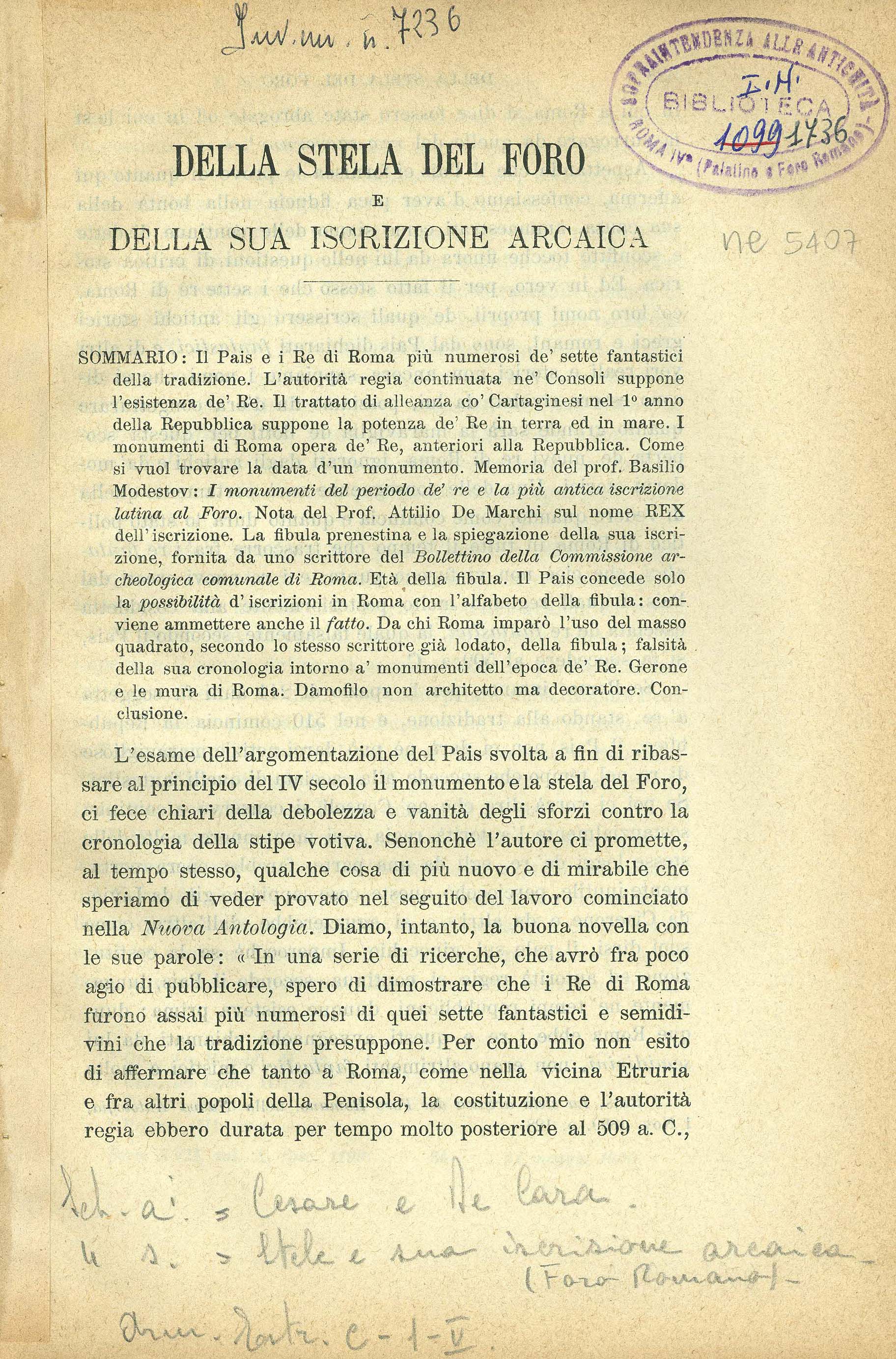 Della stela del Foro e della sua iscrizione arcaica  (21 Maggio 1900)