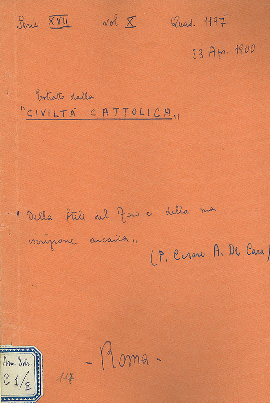 Della stela del Foro e della sua iscrizione arcaica (23 Aprile 1900)