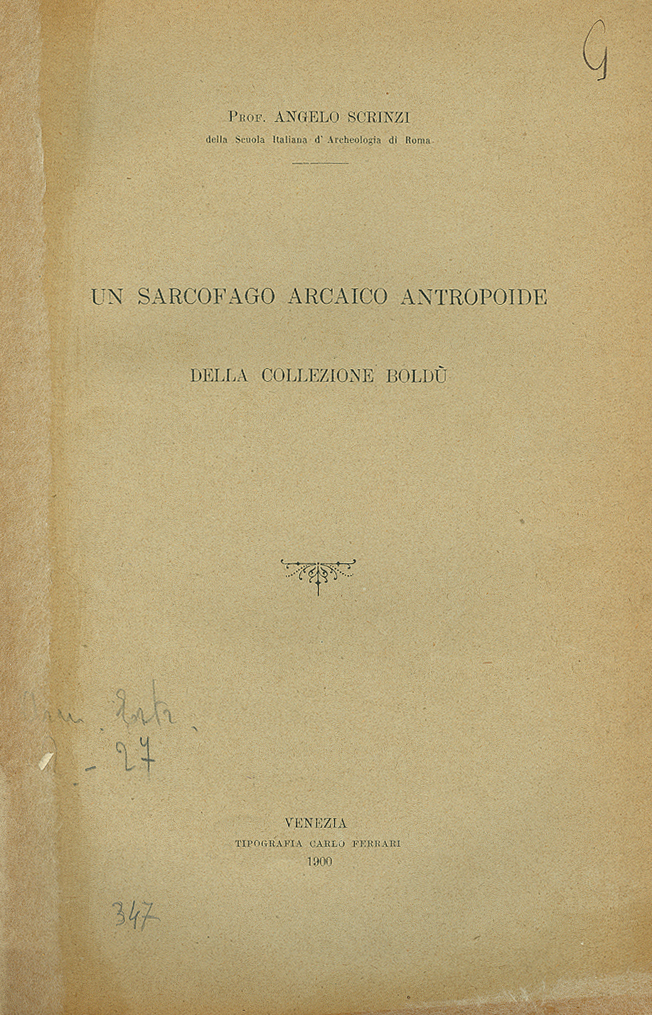 Un sarcofago arcaico antropoide della Collezione Boldù