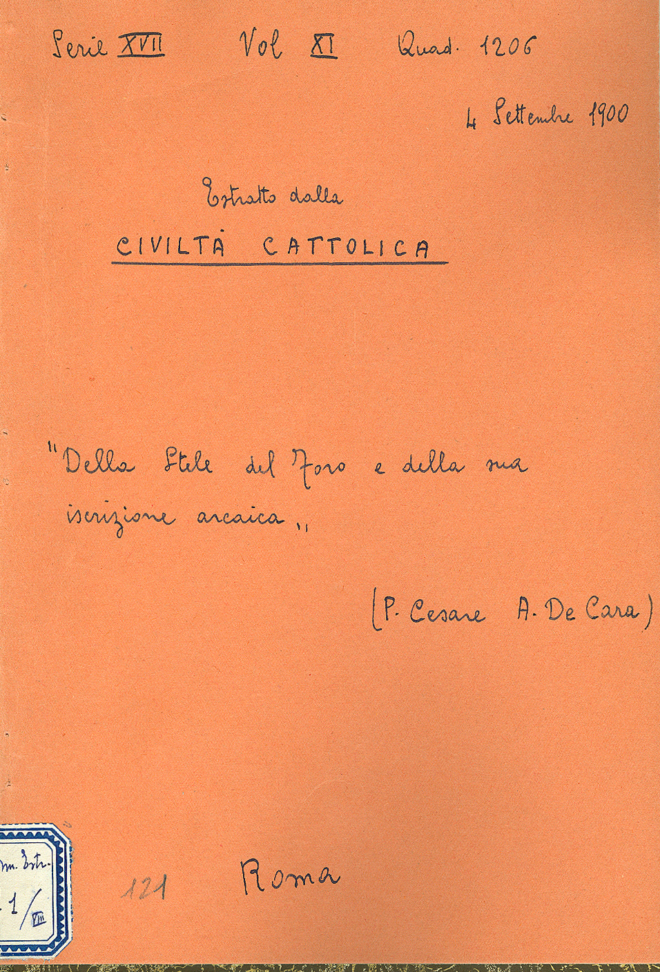 Della stela del Foro e della sua iscrizione arcaica (4 settembre 1900)