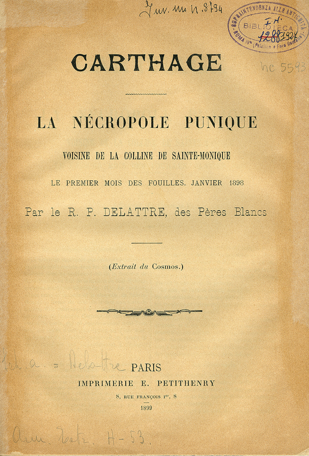 Carthage. La nécropole punique voisine de la colline de Sante-Monique. Le premier mois des fouilles. (Janvier 1898) Par le R. P. Delattre