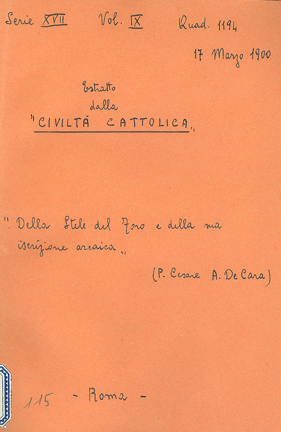 Della stela del Foro e della sua iscrizione arcaica (17 Marzo 1900)