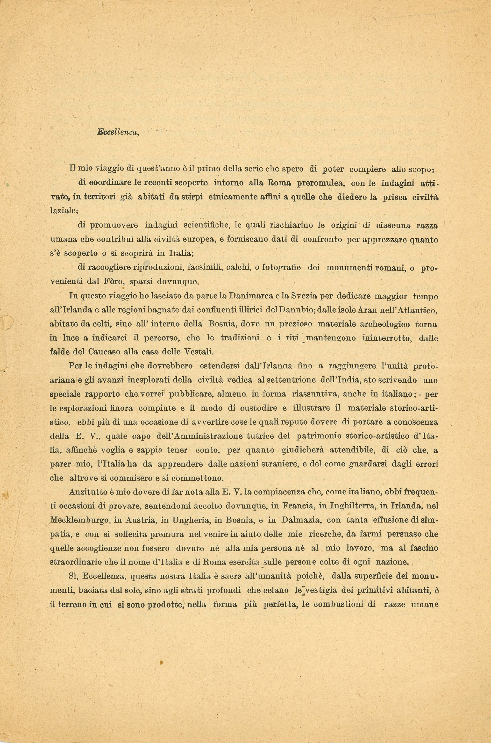 Relazione di Giacomo Boni inviata al Ministro della Istruzione Pubblica Vittorio Emanuele Orlando (Roma, 19-10-1904)