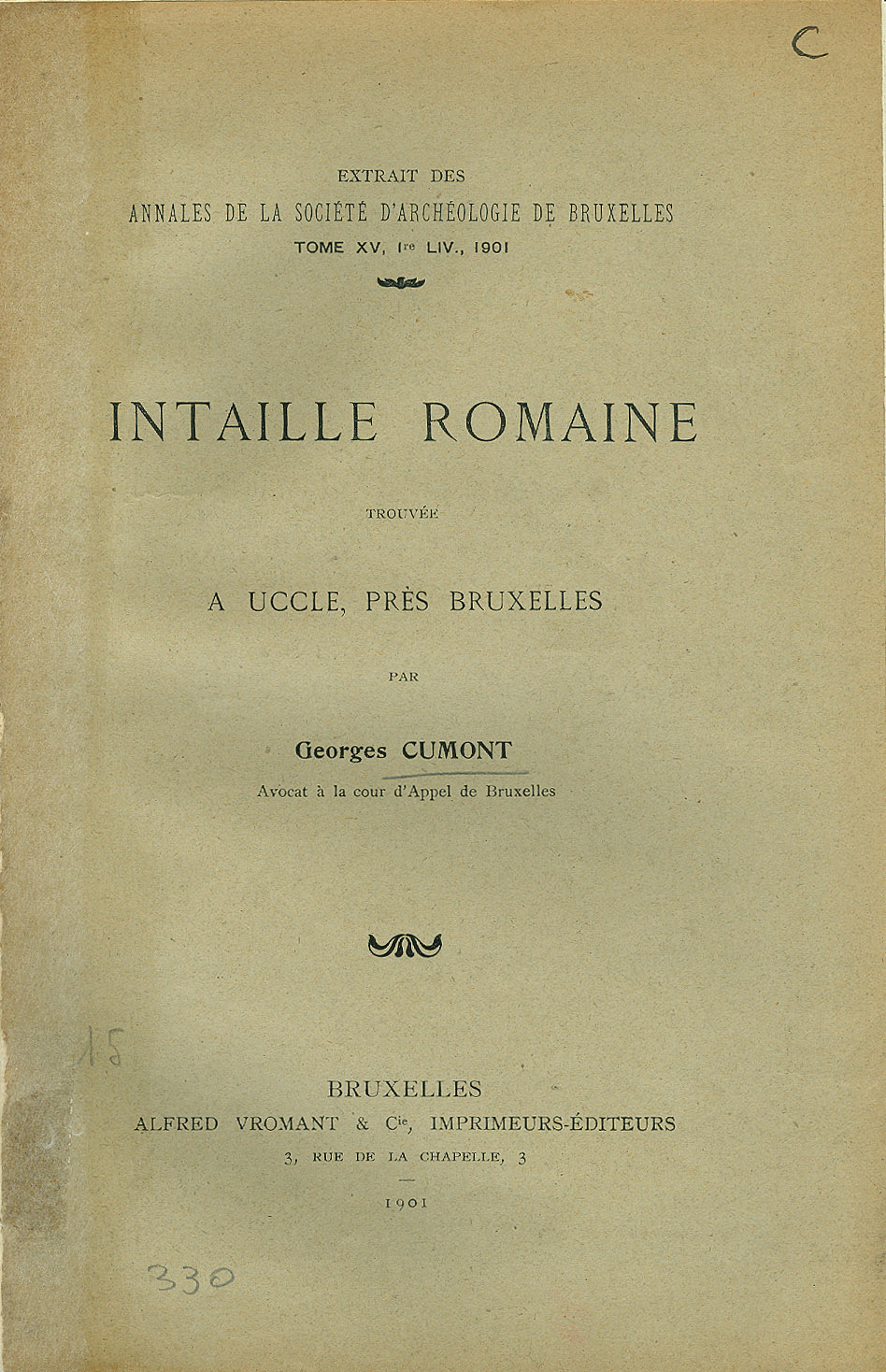 Itaille Romaine trouvéé a Uccle, près Bruxelles