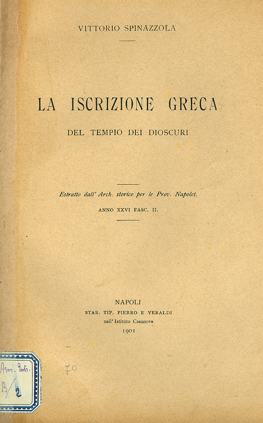 La iscrizione greca del Tempio dei Dioscuri