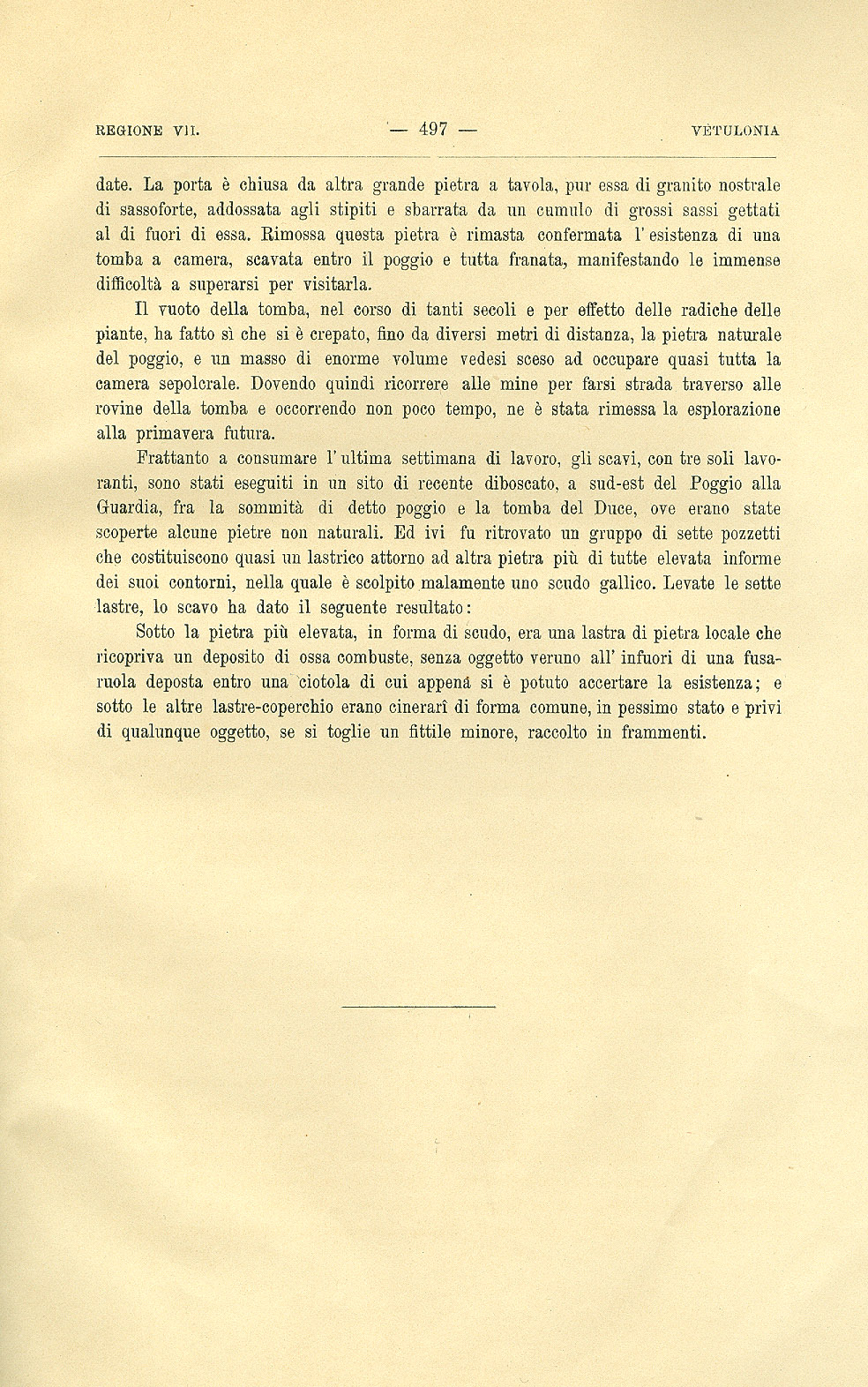 Nuove Scoperte nella necropoli di Vetulonia durante gli scavi del 1899