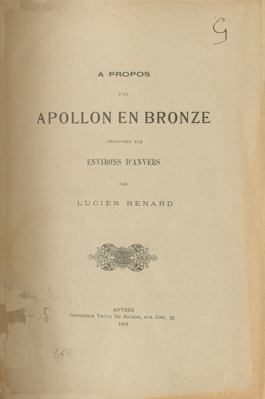 A propos d'un Apollon en bronze décounvert aux environs d'Anvers