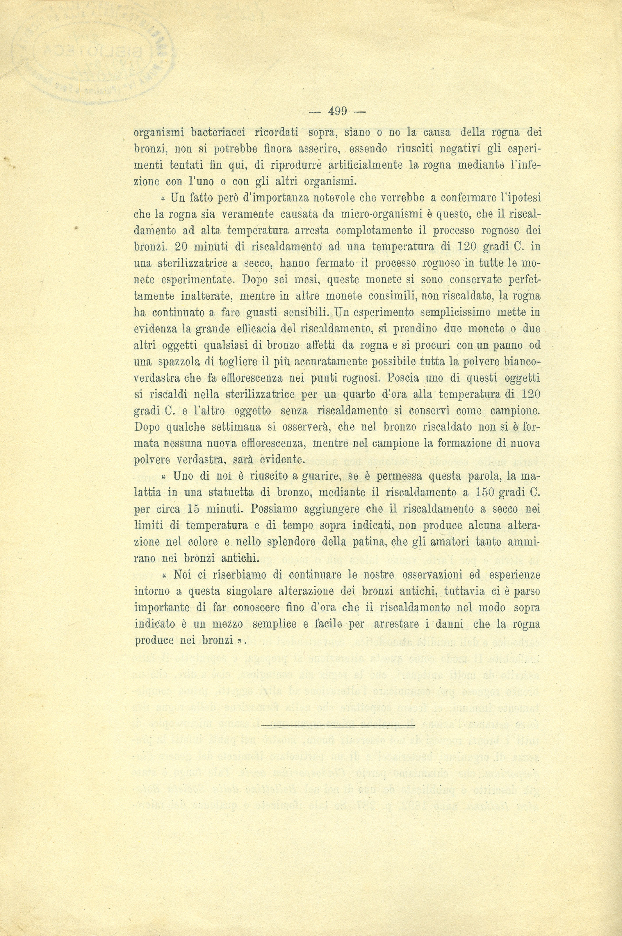 Sopra la così detta rogna dei bronzi antichi