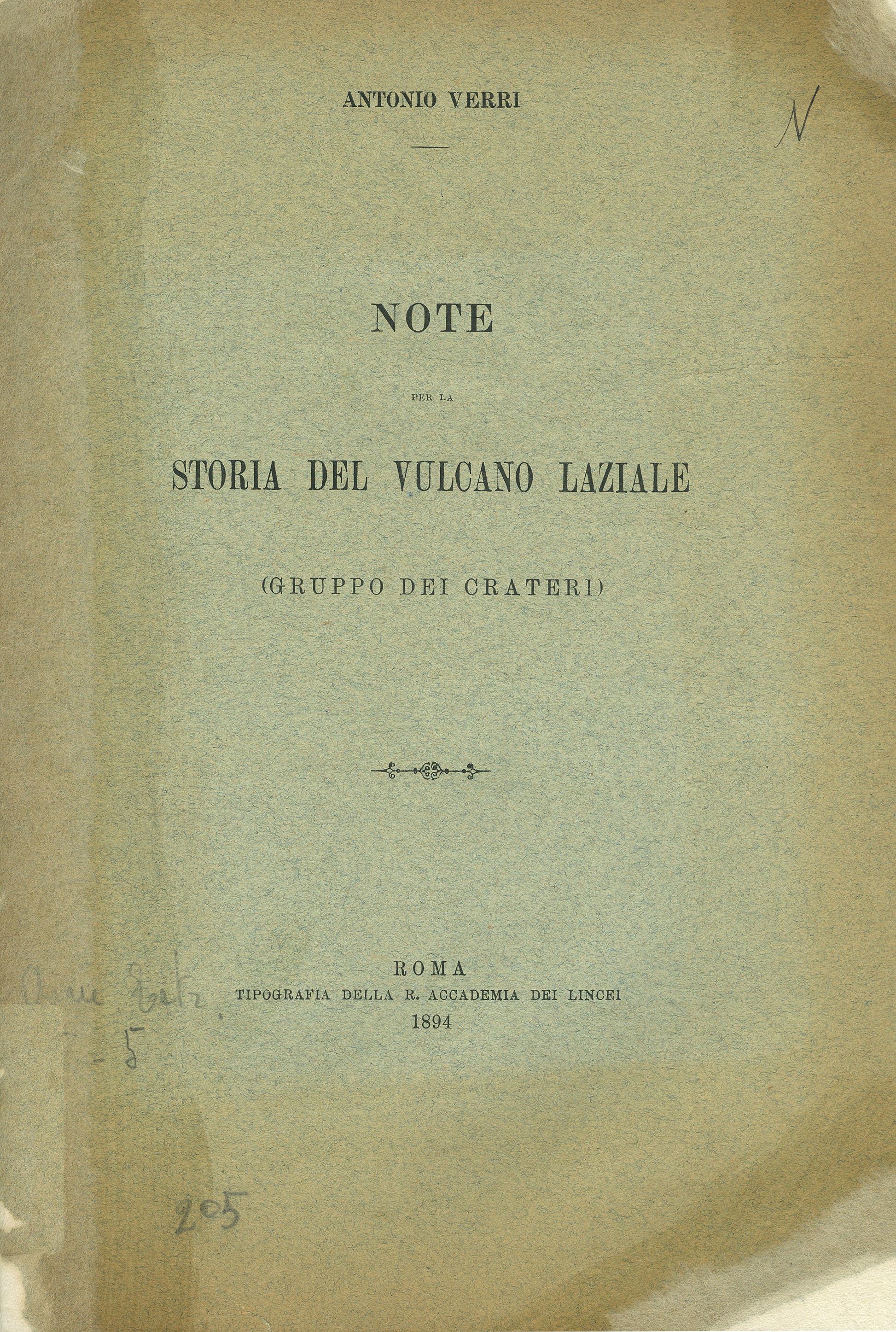 Note per la Storia del Vulcano Laziale