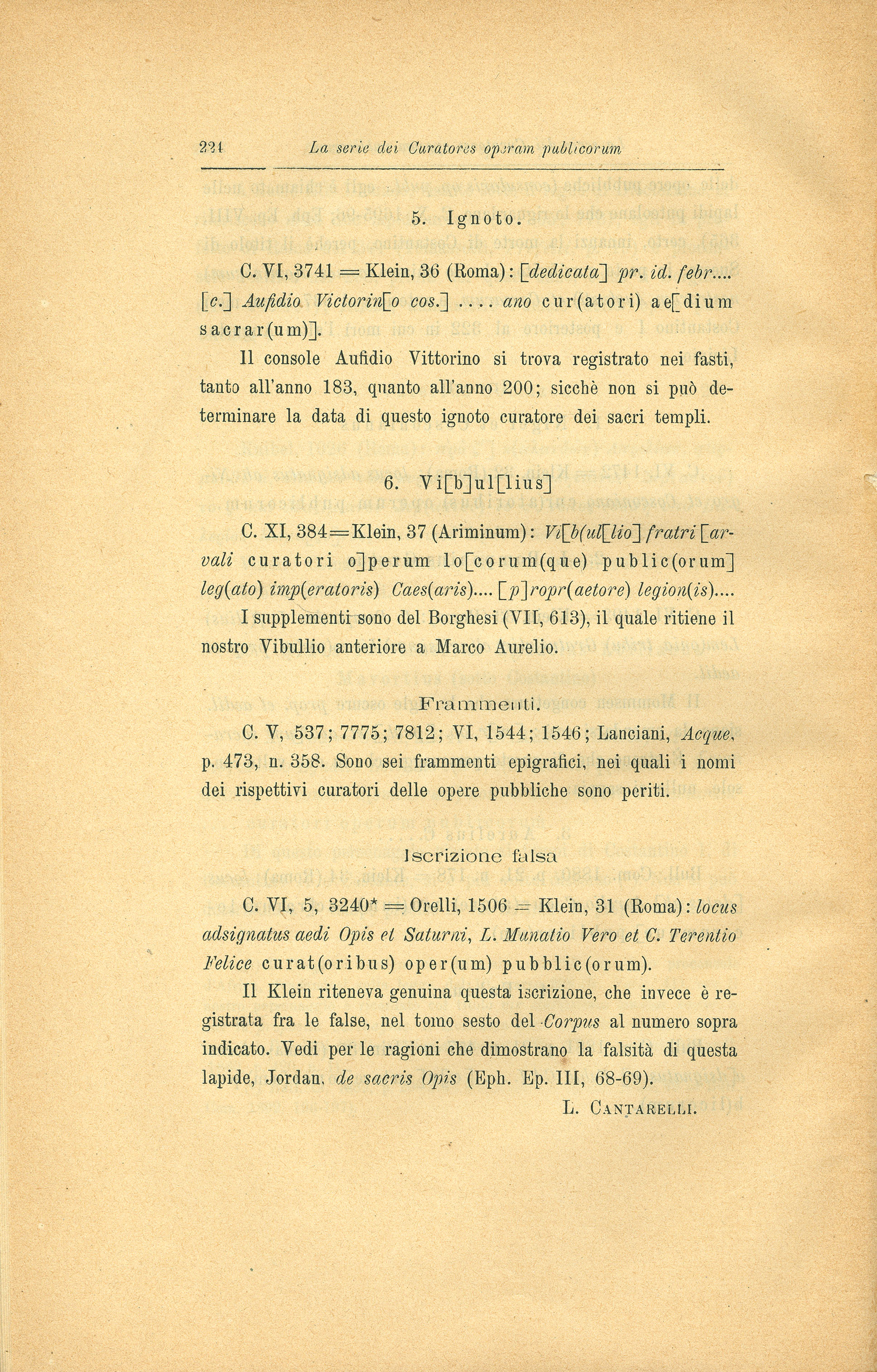 La serie dei Curatores Operum Publicorum