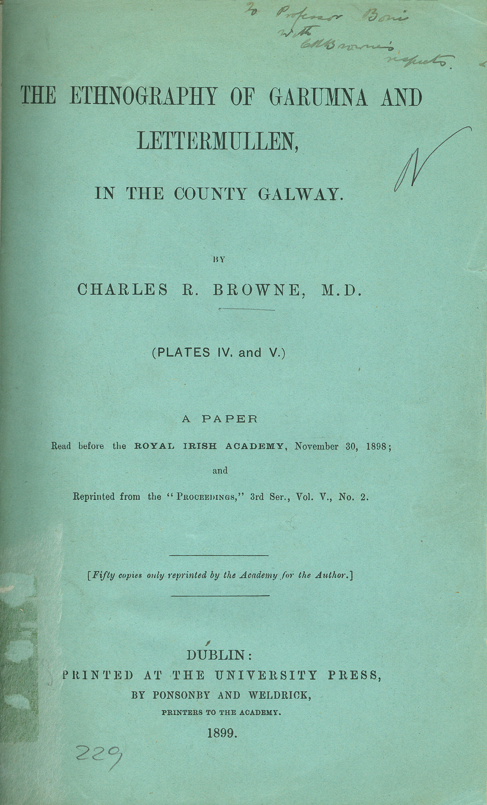 The Ethnography of Garumna and Lettermullen, in the County Galway.