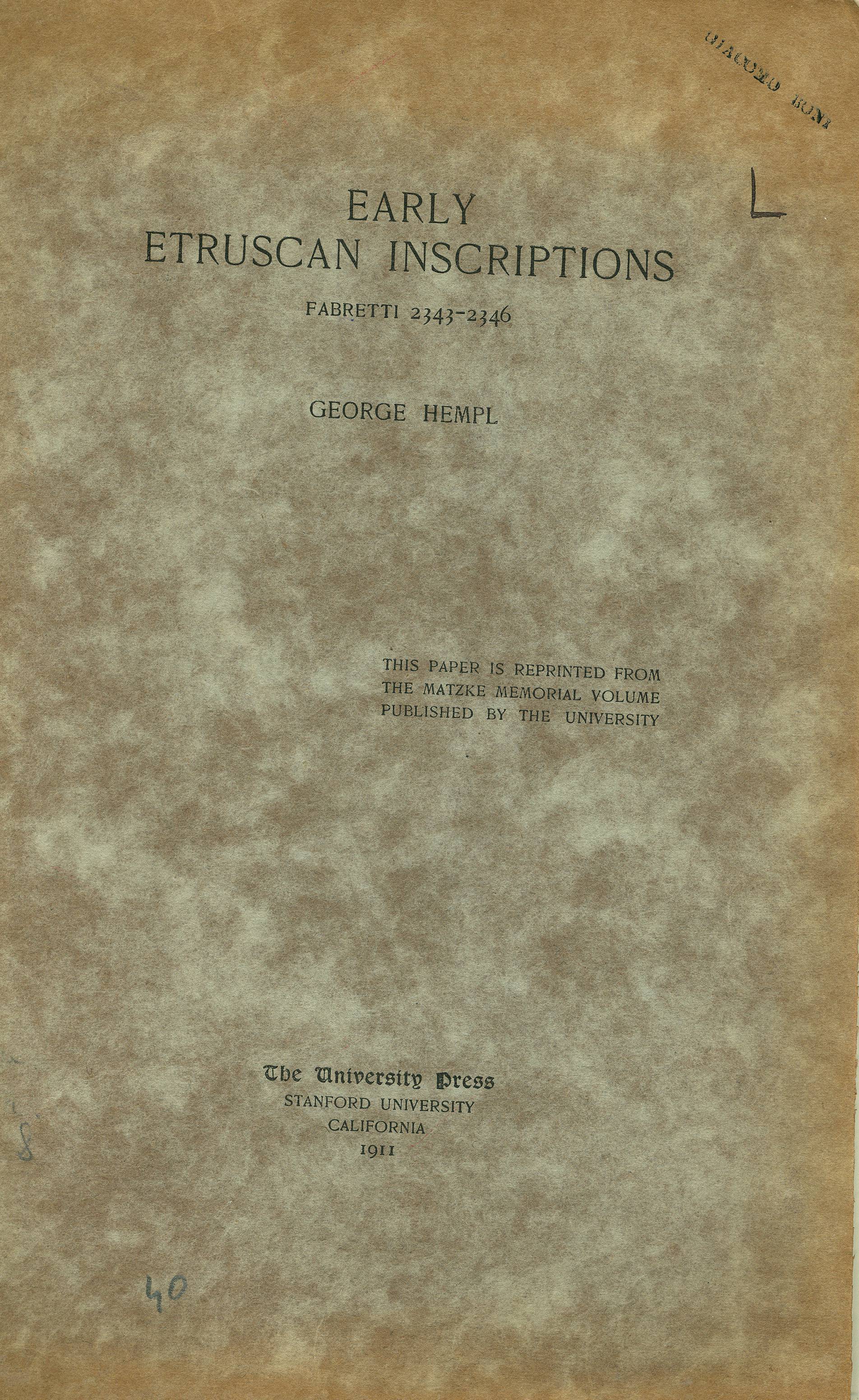 Early Etruscan Inscriptions