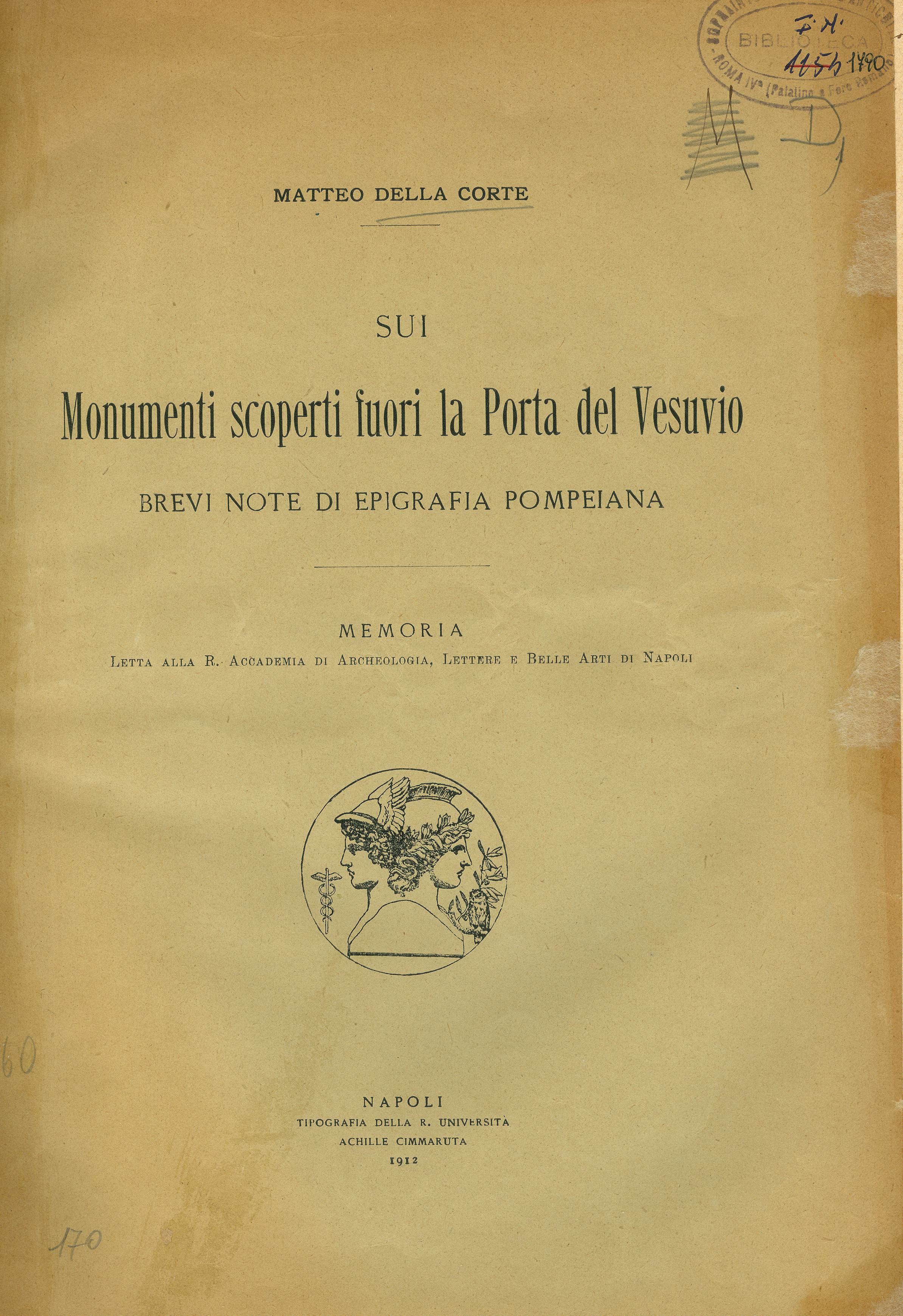 Sui monumenti scoperti fuori la porta del Vesuvio