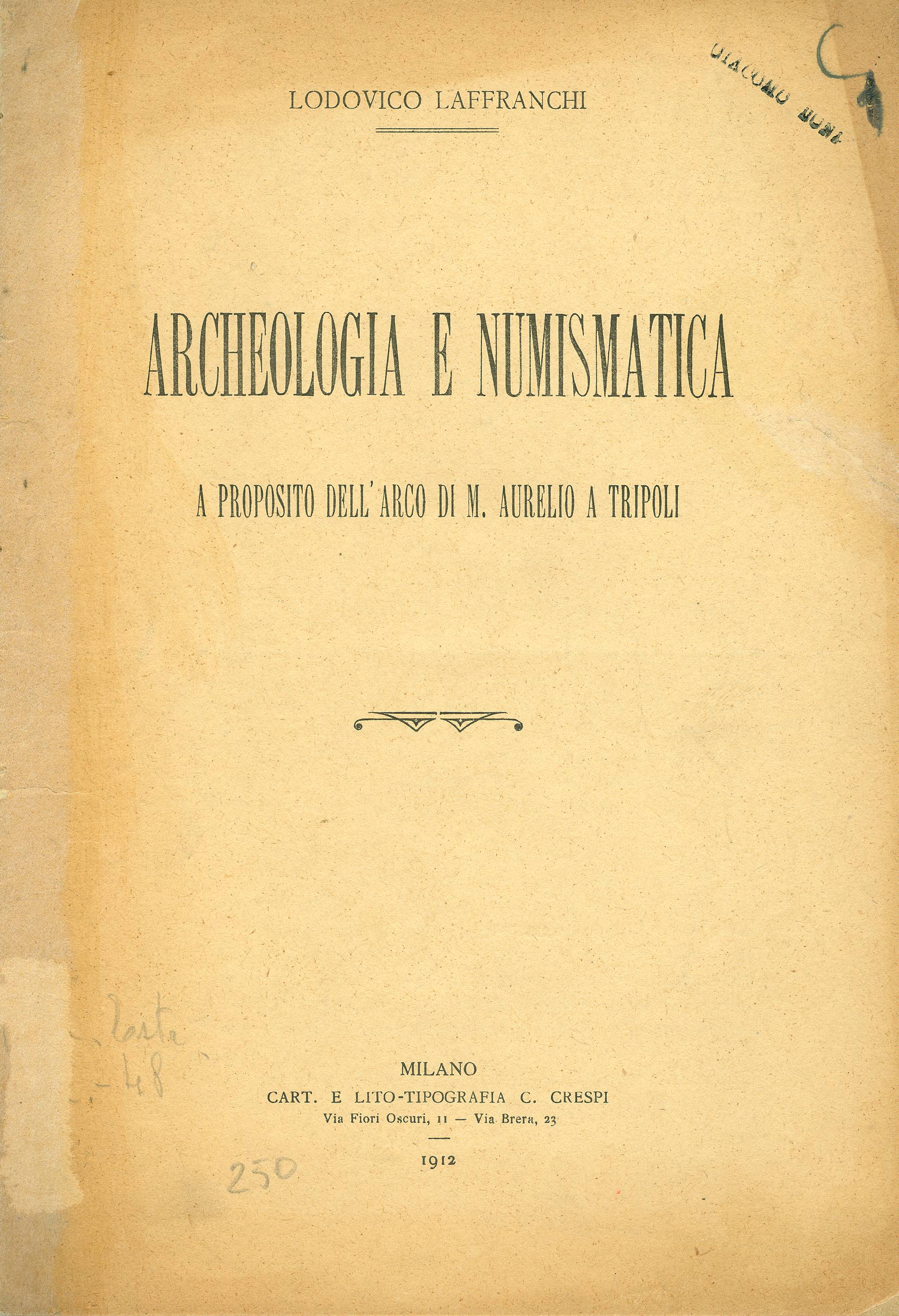 Archeologia e Numismatica - A proposito dell'arco di M. Aurelio a Tripoli