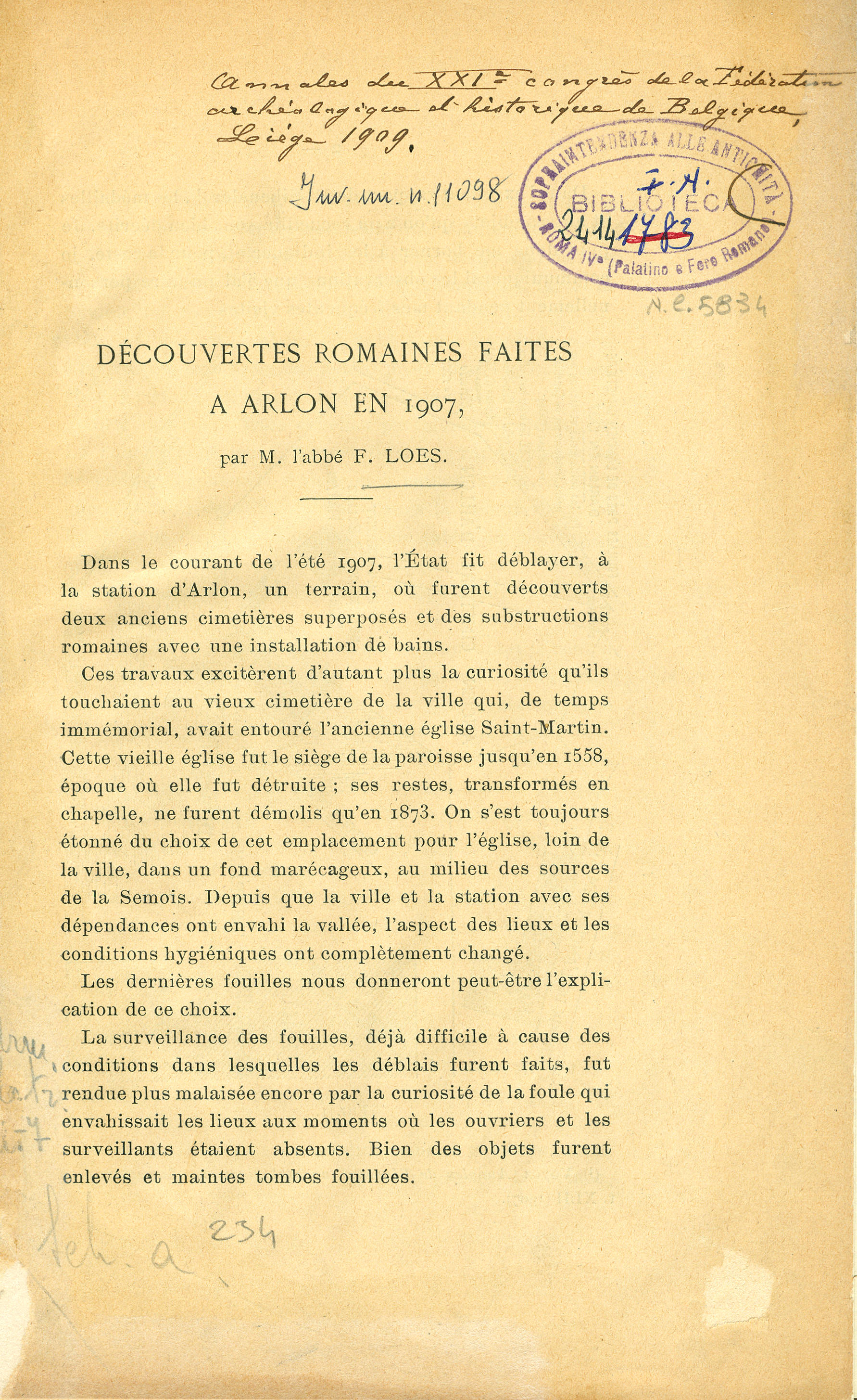 Découvertes Romaines faites à Arlon en 1907