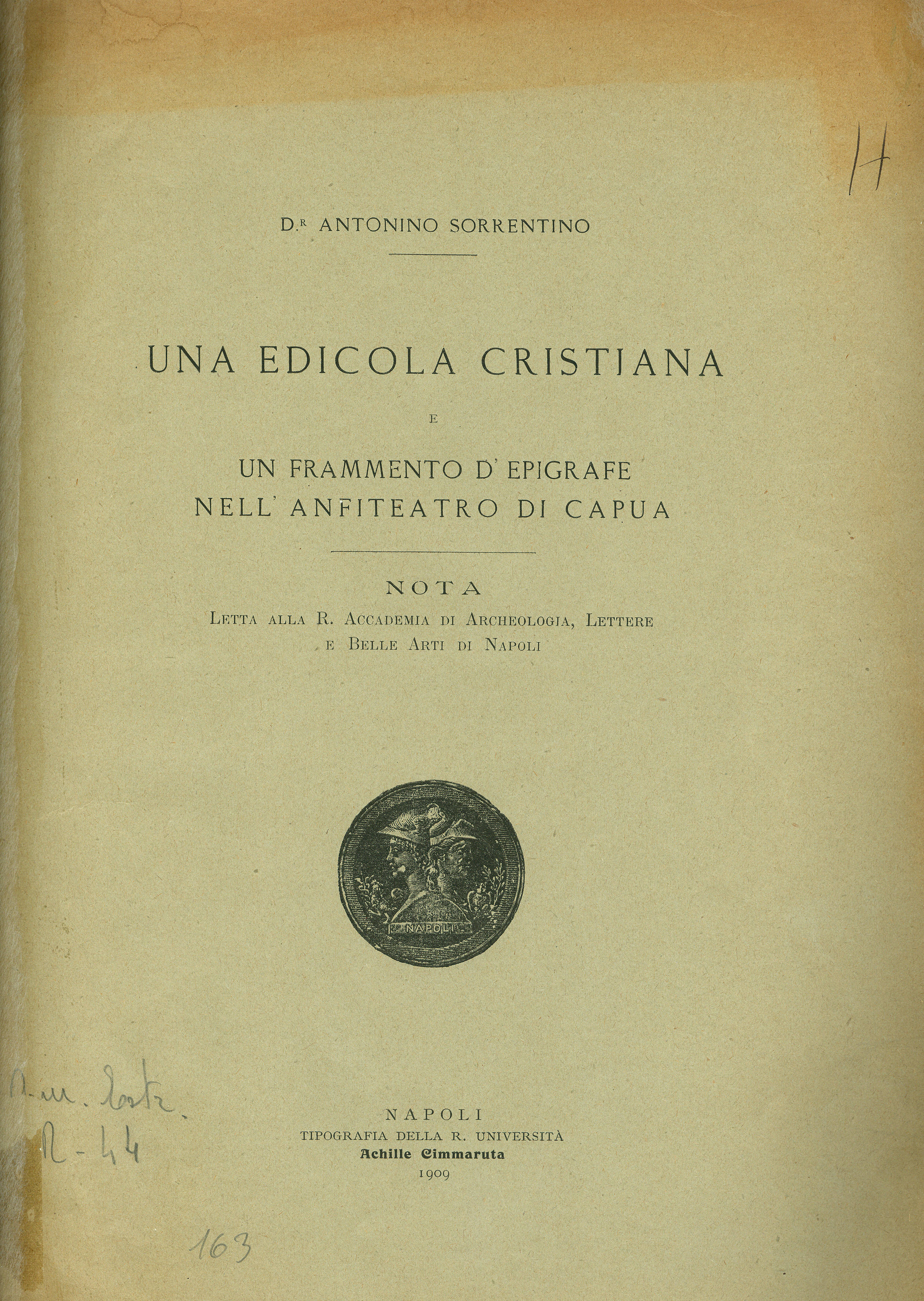 Una edicola Cristiana e un frammento d'epigrafe nell'anfiteatro di Capua