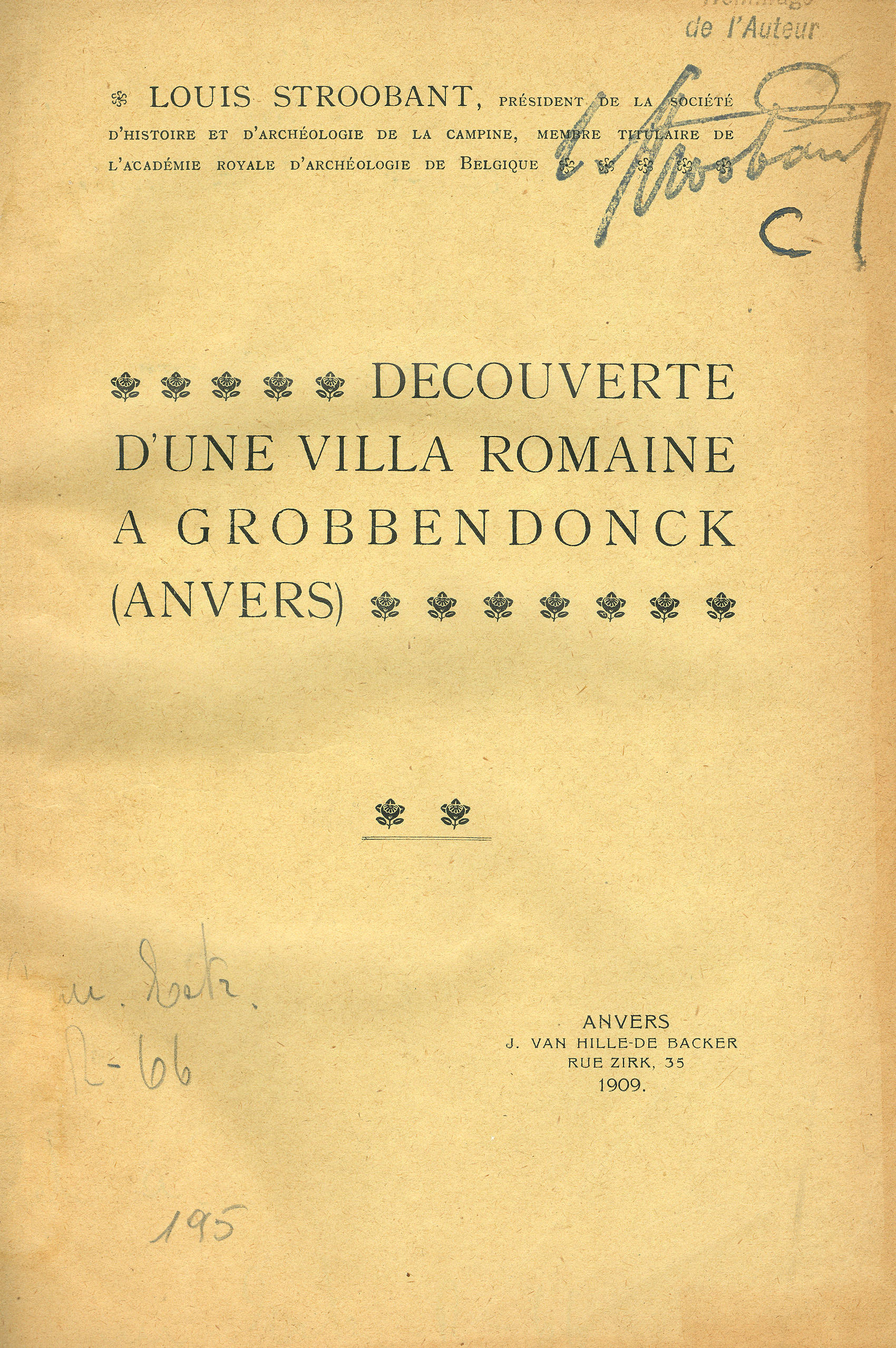 Decouverte d' une villa Romaine a Grobbendonck (Anvers)
