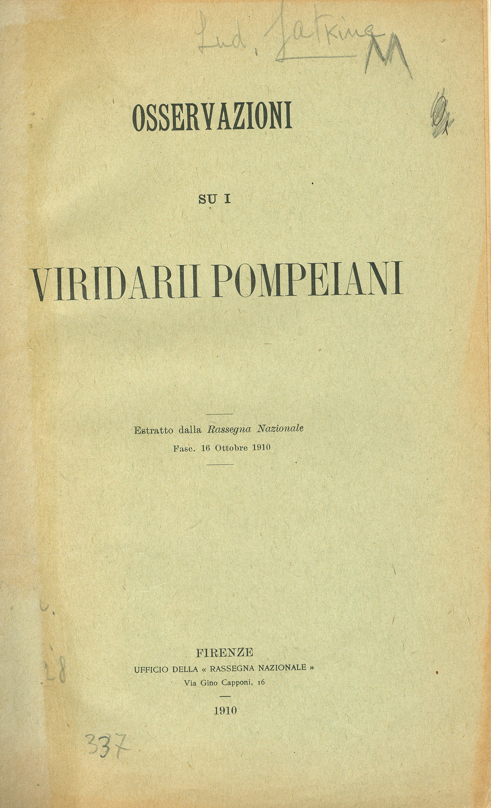Osservazioni su i Viridarii Pompeiani