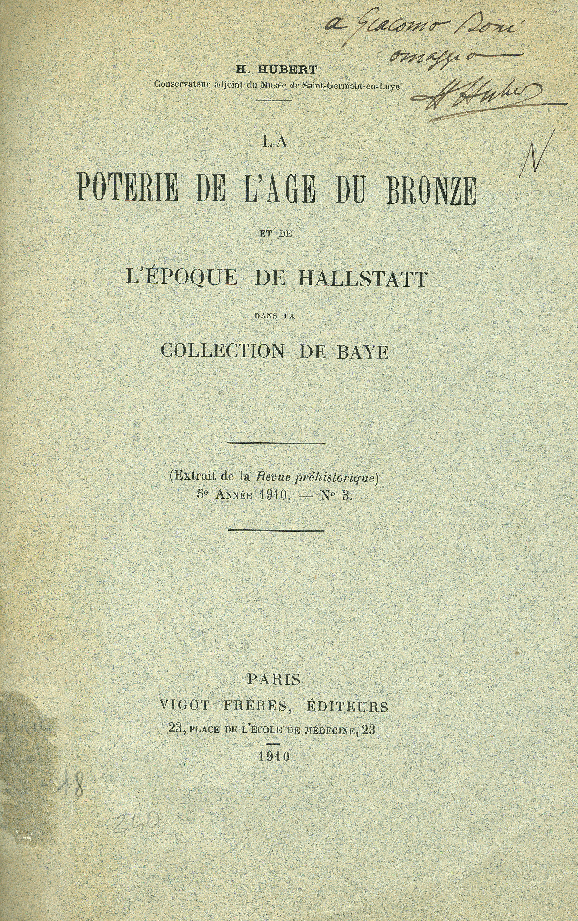 La Poterie de l' Age du Bronze et de l' époque de Hallstatt dans la collection de Baye