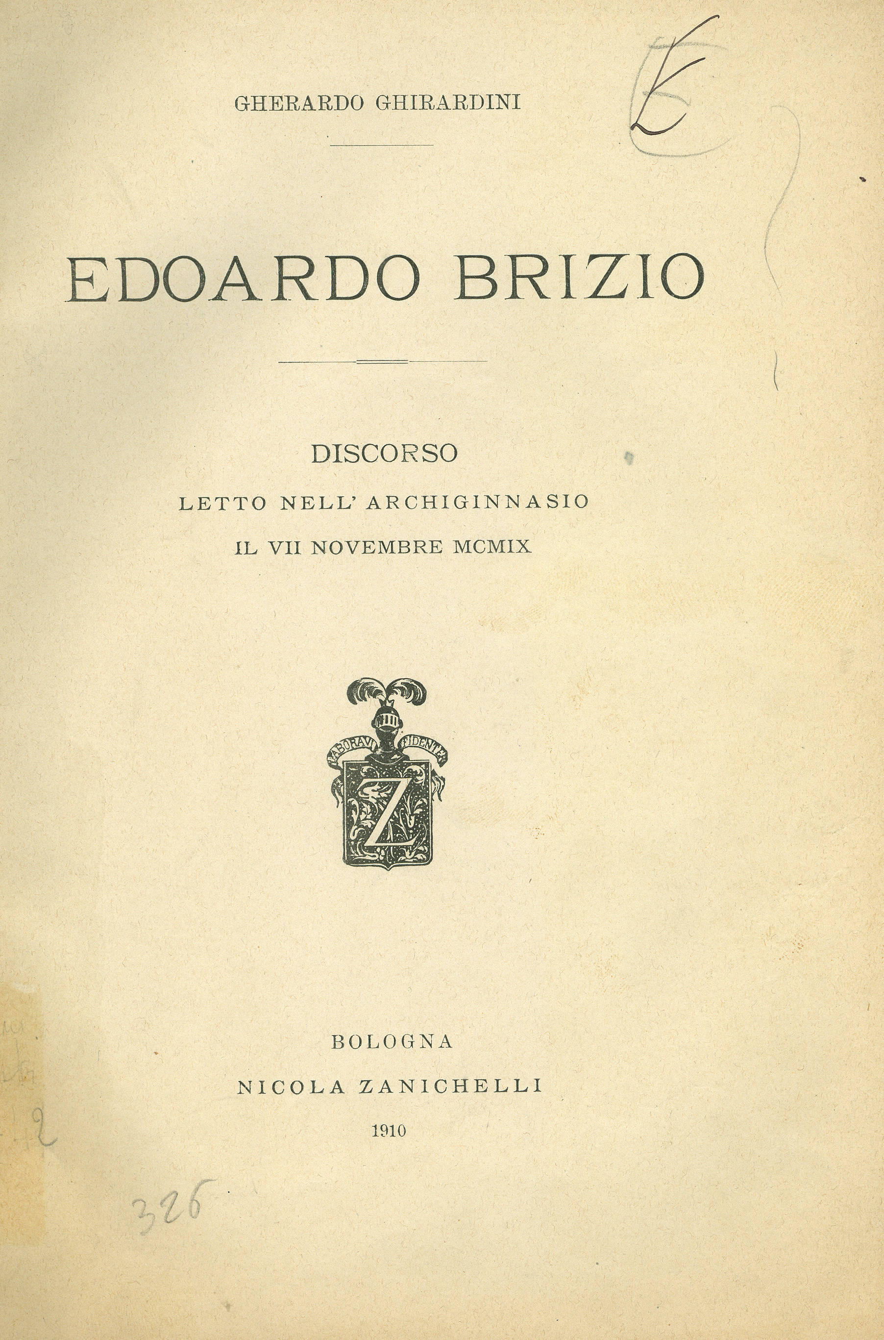 Edoardo Brizio - Discorso letto nell'Archiginnasio il VII Novembre MCMIX