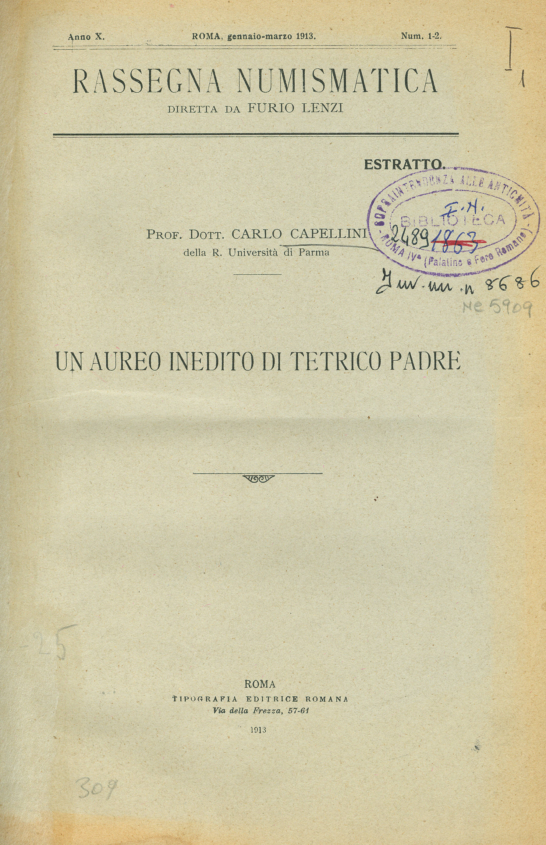 Un Aureo Inedito di Tetrico Padre