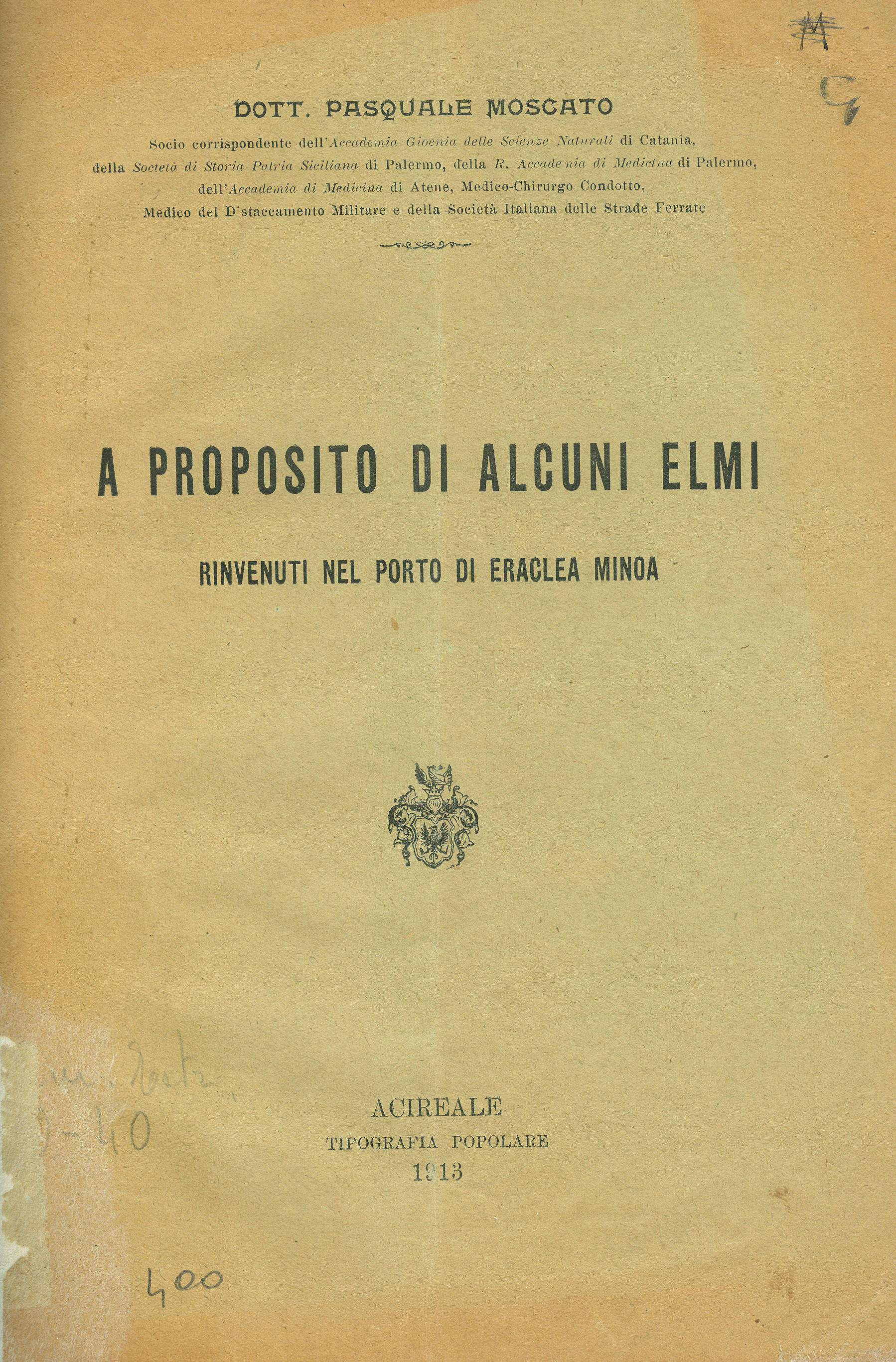 A proposito di alcuni elmi rinvenuti nel porto di Eraclea Minoa