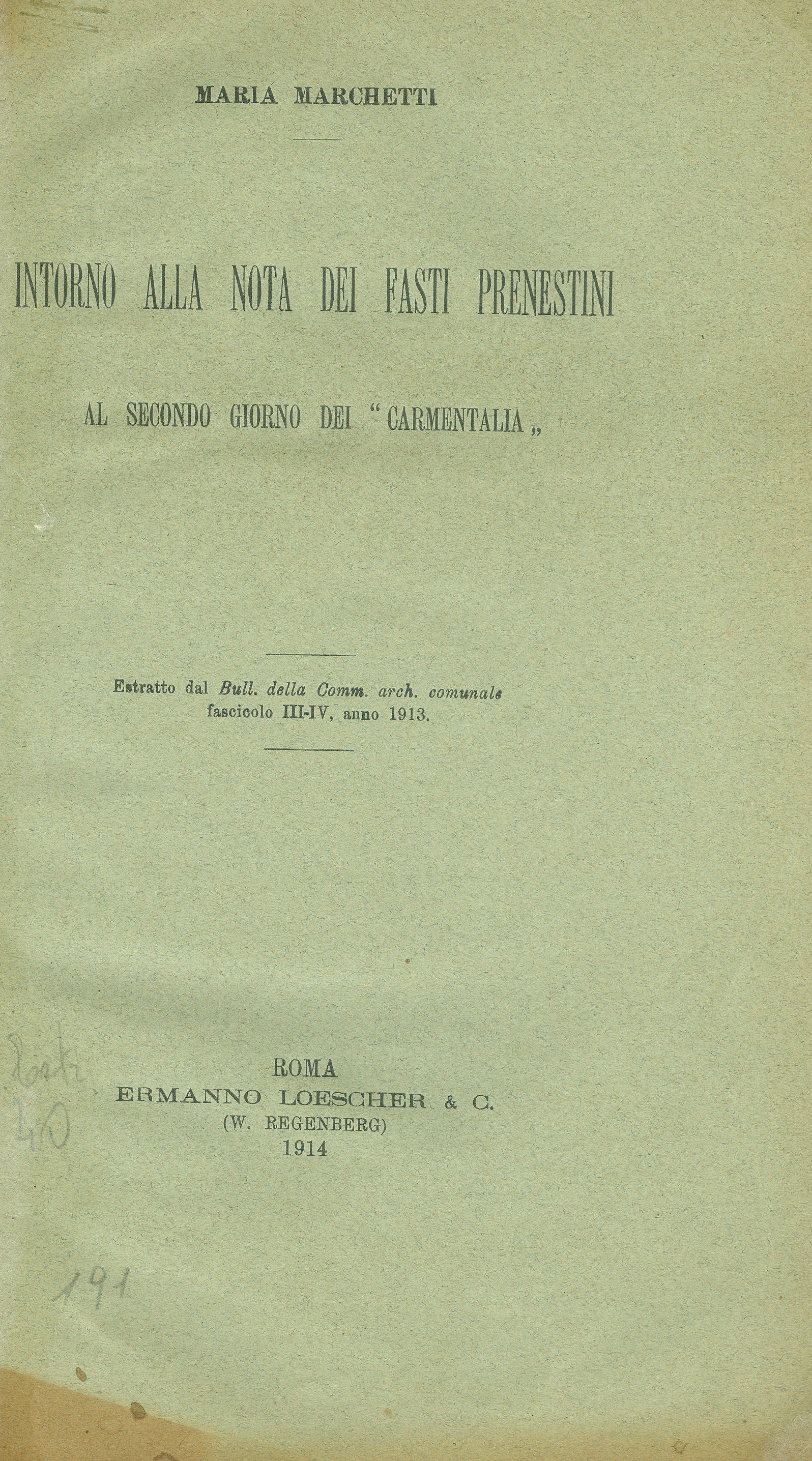Intorno alla nota dei Fasti Prenestini al secondo giorno dei "Carmentalia"