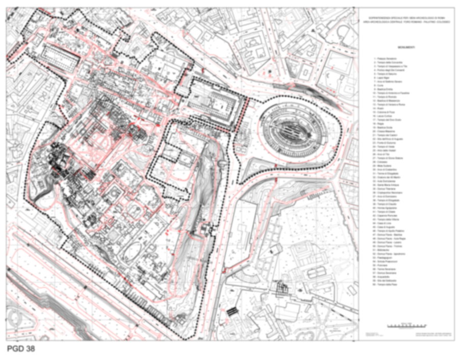Roma, Piante generali digitali. Foro Romano, Palatino, Colosseo.  Piante tecniche