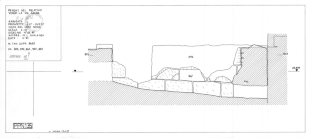Roma, Foro Romano, Palatino. Palatino pendici nord - Scavo Carandini. Horrea Vespasiani