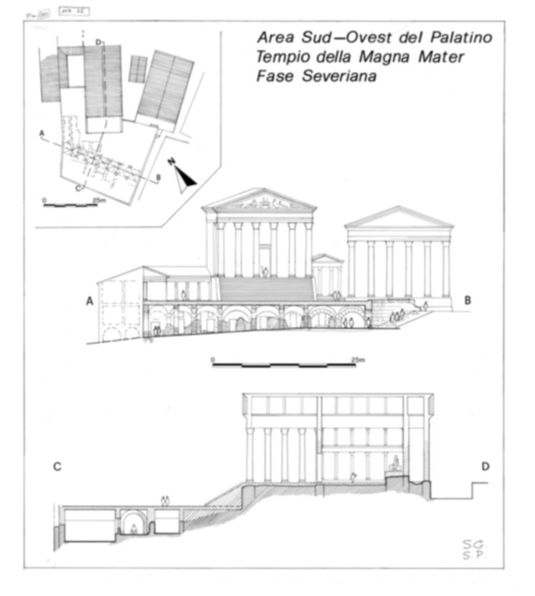 Roma, Palatino. Area sud-ovest. Tempio della Magna Mater; Tempio della Vittoria; Auguratorium