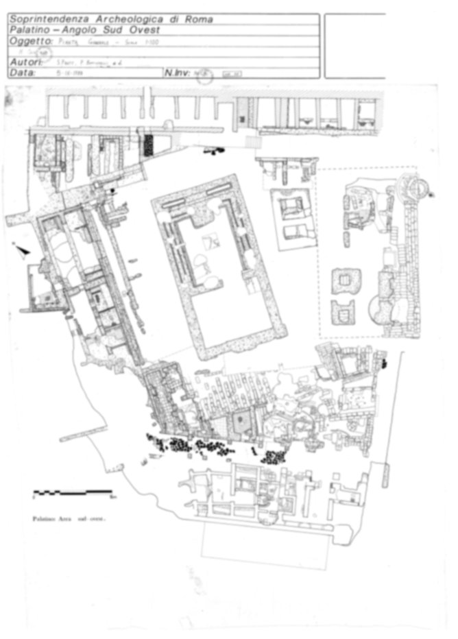 Roma, Palatino. Area sud-ovest. Tempio della Magna Mater; Auguratorium; Tempio della Vittoria; Domus Tiberiana - settore 30