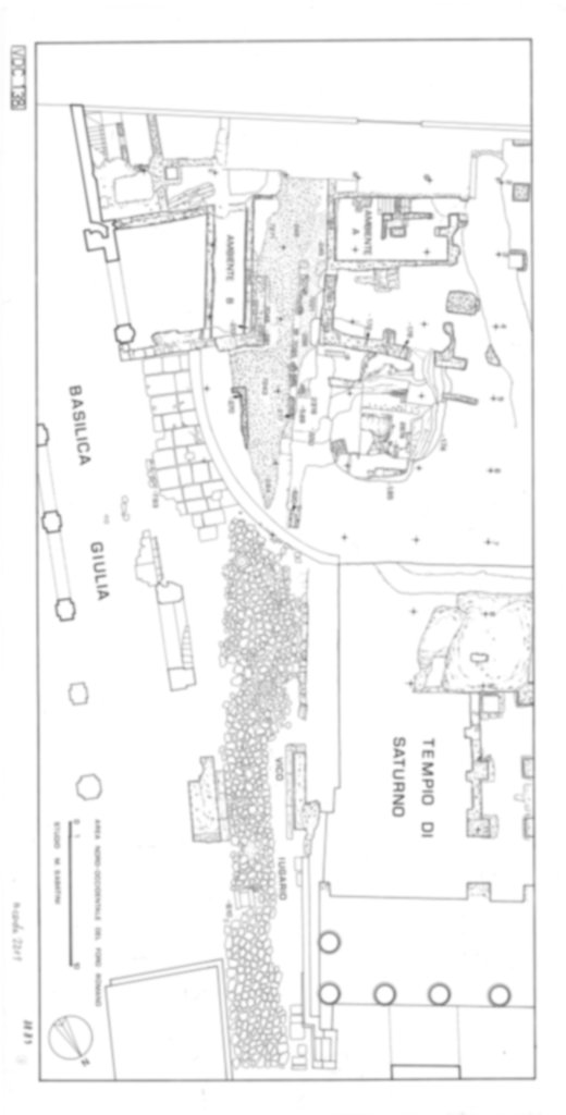 Roma, Foro Romano. Scavo via della Consolazione; lato ovest Foro Romano; Tempio di Saturno; Vico Iugario