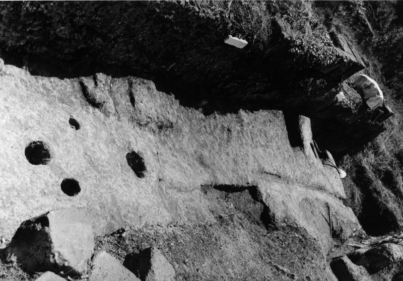 000051 - monumento - Palatino, Roma quadrata, le Scalae Caci, fori di capanne nel piano di roccia sottostante alle Scalae (foto Davico); senza negativo