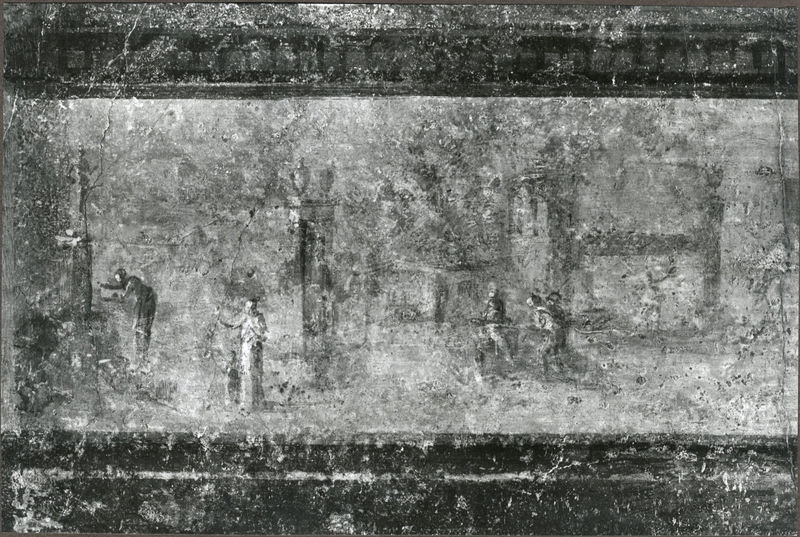 002659 - monumento - Casa di Livia, ala destra o Sala del Monocromo: particolare del primo pannello a partire da sinistra del primo intercolunnio della parete nord-est. Bibliografia: Rizzo "Le pitture di casa di Livia" 1936

Neg. serie Gabinetto Fotografico Nazionale  E nÂ°2257