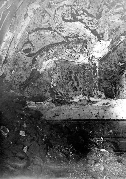 001676 - scavo archeologico - Casa dei Grifi, piano inferiore, vano C: decorazione in stucco con due grifi e girali di foglie di acanto, affiorata durante lo scavo archeologico. Riferimento bibliografico: Rizzo, Le pitture di casa dei Grifi 1936 

Neg. serie 9x12 nÂ°171