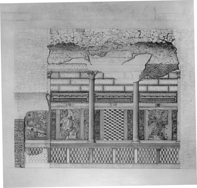 001786 - elaborato grafico - Casa dei Grifi, piano inferiore, sezione longitudinale della parete est del cubicolo D.

Neg. serie C nÂ° 486
