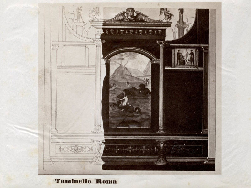 002779 - elaborato grafico - Casa di Livia, tablino o vano B: acquarello (?) della parete di fondo con raffigurazione di Polifemo e Galatea entro l'edicola dipinta. 

Senza negativo