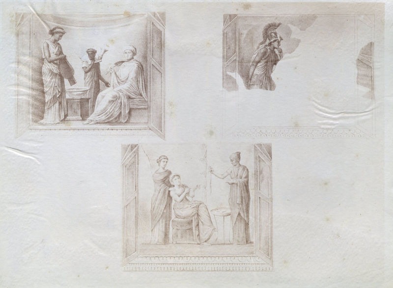 002780 - elaborato grafico - Casa di Livia, tablino o vano B: disegno dei pinakes delle pareti sud-ovest e parete di fondo.

Senza negativo