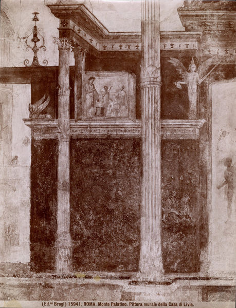 002785 - monumento - Casa di Livia,tablino o Sala del Polifemo (vano B), parete sud-ovest: particolare delle pitture in secondo stile pompeiano (fase finale- II B del Beyen). Bibliografia: Rizzo "Le pitture della Casa dei Grifi" 1936

Senza negativo