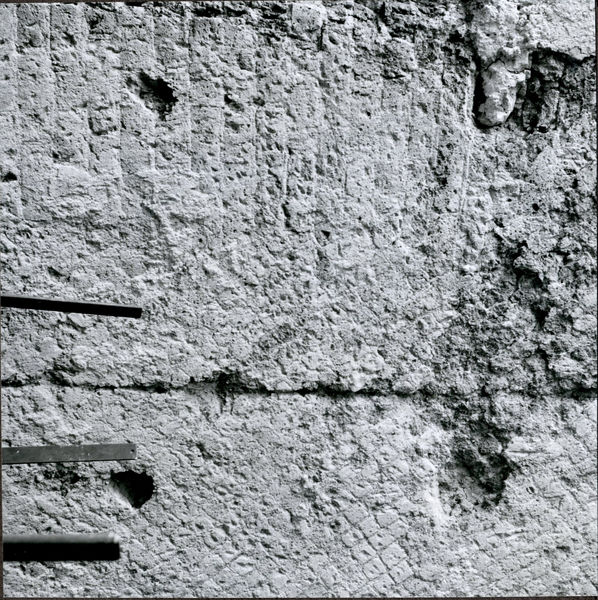002667 - monumento - Casa di Livia, ala destra: particolare della struttura muraria in opera reticolata, dopo il distacco delle pitture. Parete nord-est. 

Neg. serie Istituto Centrale del Restauro nÂ°946