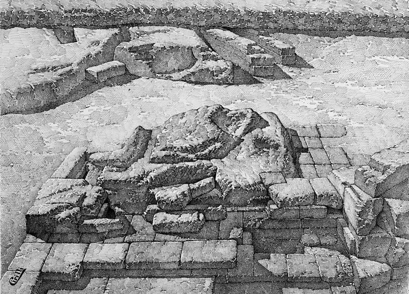 018974 - elaborato grafico - Foro Romano, Volcanal, veduta prospettica(disegno di G. Cirilli); serie E, n. 396. N. inv. 1082