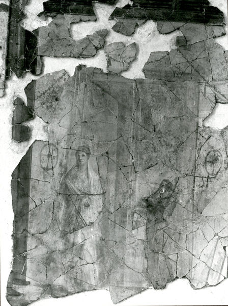 002007 - restauro - Casa di Augusto, Oecus, ambiente 13, pittura parietale in secondo stile pompeiano, ricollocata in situ su pannelli nel 2000.
 Bibliografia: Musatti, G. "Casa di Augusto sul Palatino. L'intervento di restauro e considerazioni sulla decorazione pittorica" in Bollettino d'Arte 2, aprile-giugno 2009 (serie VII) pp. 24 e ss. / Iacopi, I. "La Casa di Augusto, le pitture" Electa 2007 
 Neg. serie 723