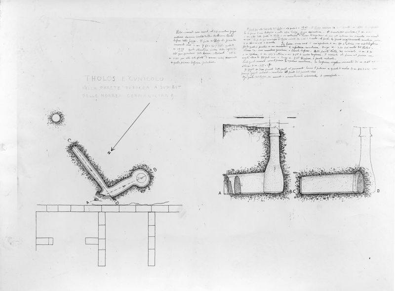 015433 - elaborato grafico - Foro Romano, pianta e sezione della cisterna repubblicana nella parete tufacea del lato sud orientale; neg. serie E, n. 1852