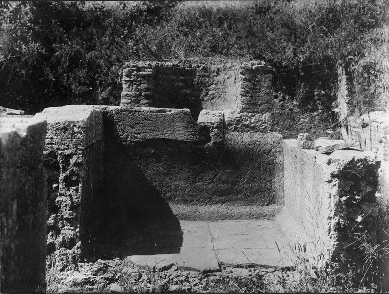 015462 - monumento - Foro Romano, Horrea Agrippiana, area centrale, fontana di epoca tarda presso l'edicola; senza negativo