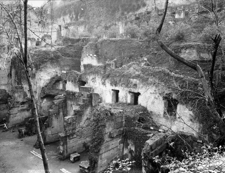 015482 - monumento - Foro Romano, Horrea Hagrippiana, veduta delle strutture sul lato sud orientale e del versante occidentale del Velabro (marzo 1972); neg. serie 9x12, n. 1127