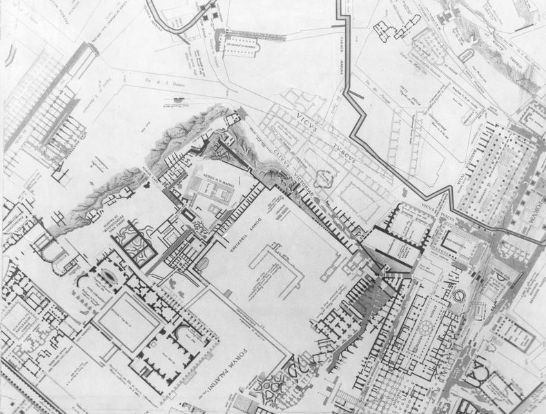 016202 - elaborato grafico - Piante di Roma, pianta del Lanciani della Forma Urbis, la zona del Foro Romano / Palatino; senza negativo