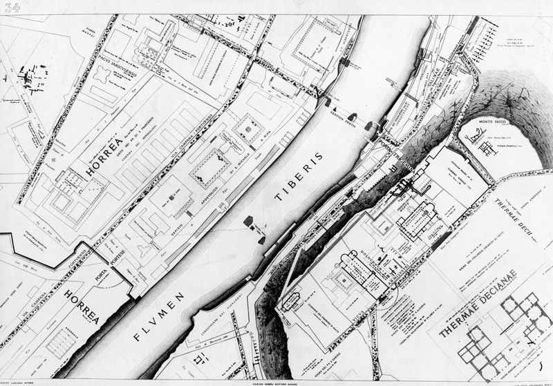 016207 - elaborato grafico - Piante di Roma, pianta del Lanciani della Forma Urbis, il fiume Tevere nella zona di Testaccio; senza negativo