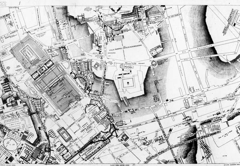 016208 - elaborato grafico - Piante di Roma, pianta del Lanciani della Forma Urbis, la zona tra i Fori Imperiali e Via Cavour; senza negativo